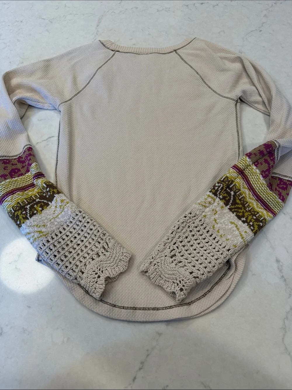 Free People In The‎ Mix Waffle Crochet Cuff Thermal Top Size Medium